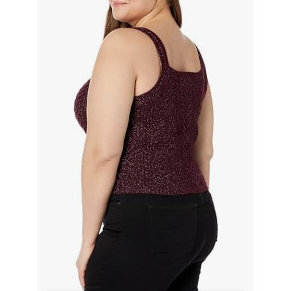 PAIGE Yuka Metallic Rib Sweater Tank In Burgundy Sparkle, Size Large - Picture 2 of 3